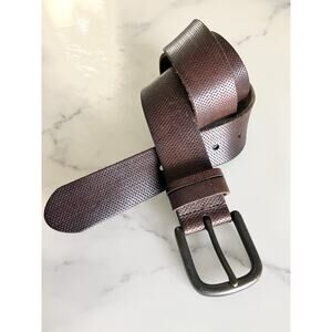 Fossil Men’s Leather Belt Sz 34 Perforated Dot Texture Wide Soft Dark Brown